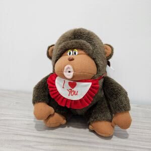 Sensor Whistle Monkey Love You NEW WITH TAG WORKS brown plush Vintage gorilla